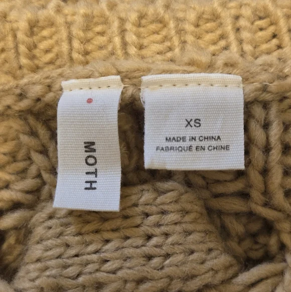 Moth Anthro Camel Cable Knit Crew Neck Bell Sleeve Lace-Up Back Sweater XS - Picture 5 of 7